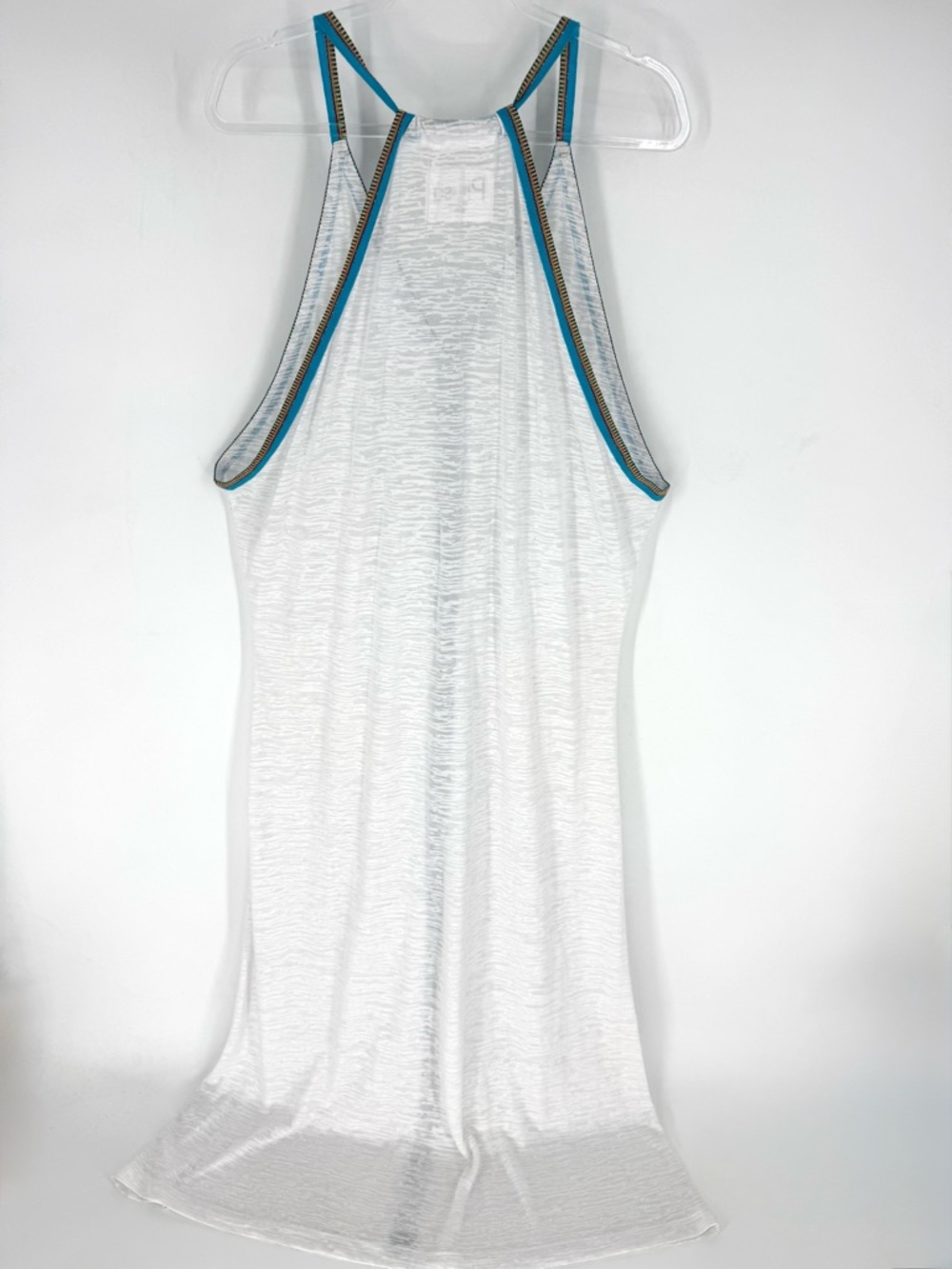 Pitusa Inca Sundress White Sheer Cover-Up Maxi with Teal Trim Fits Size 6-12 - Picture 8 of 11